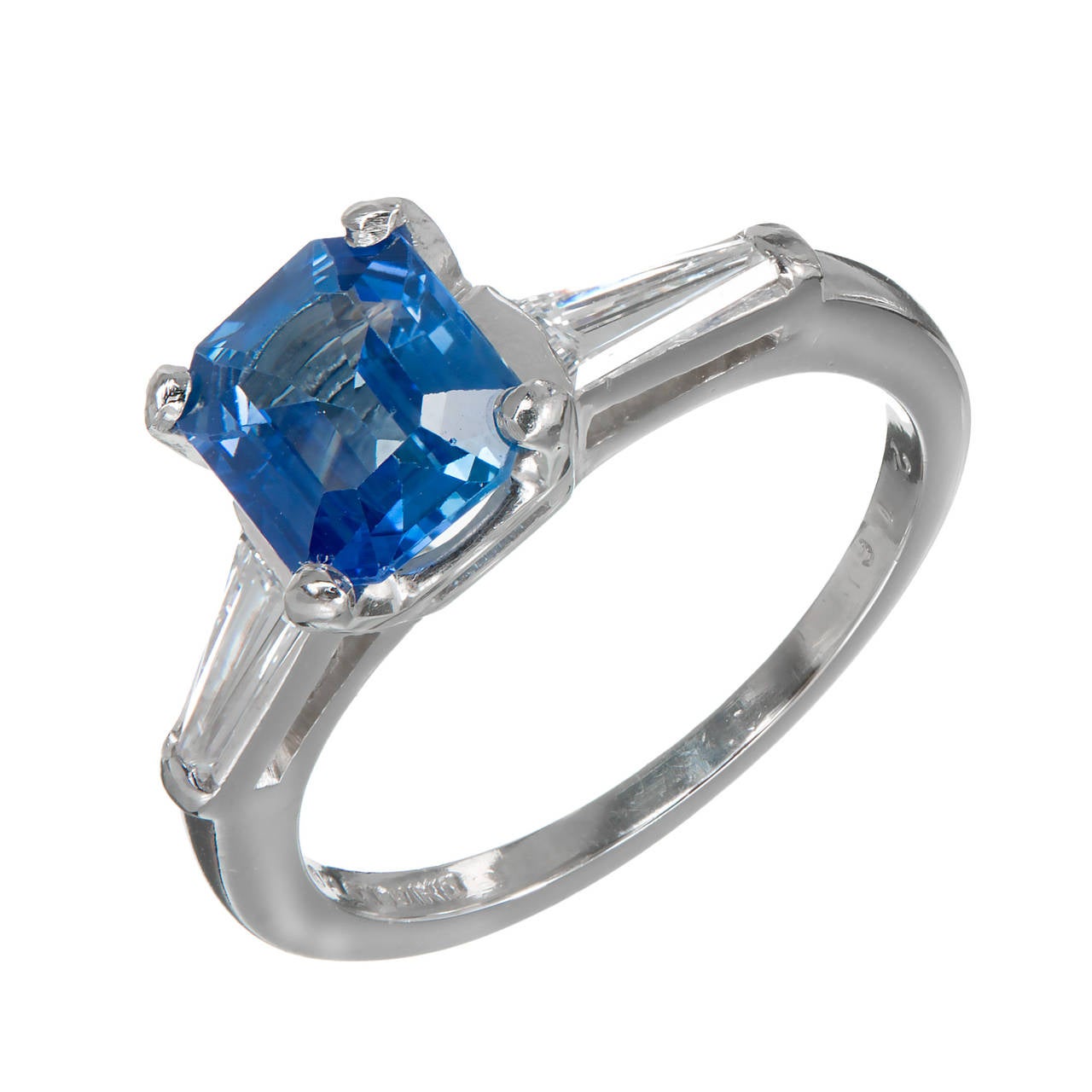 Sapphire Diamond Platinum Three Stone Engagement Ring