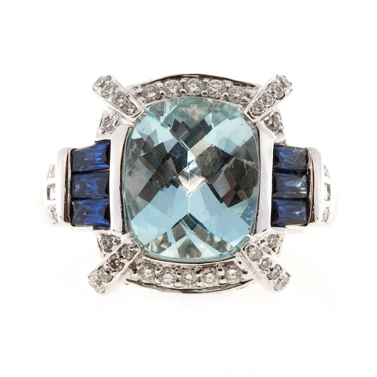 Charles Krypell Aquamarine Sapphire Diamond Gold Cocktail Ring 1