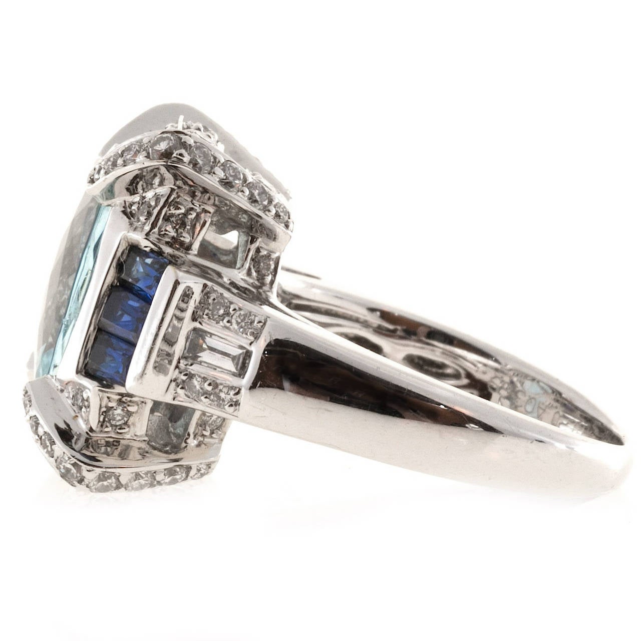 Baguette Cut Charles Krypell Aquamarine Sapphire Diamond Gold Cocktail Ring