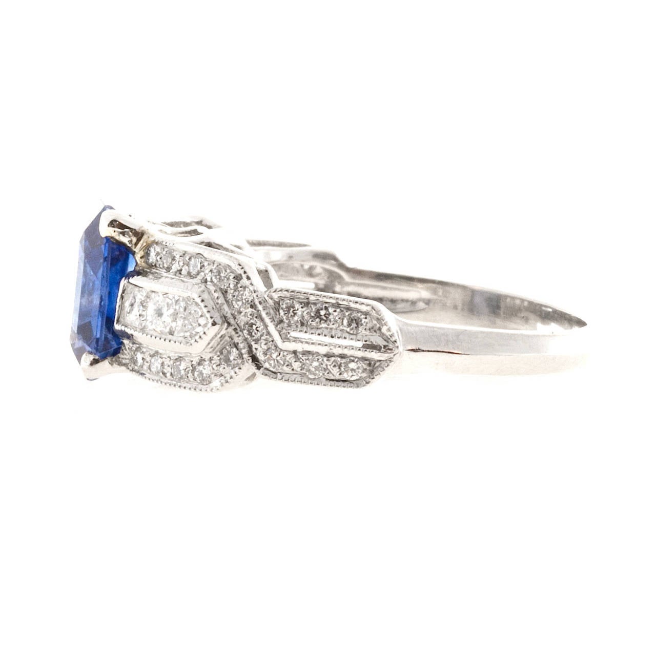 GIA Certified Art Deco Ceylon Sapphire French Cut Diamond Platinum Ring ...