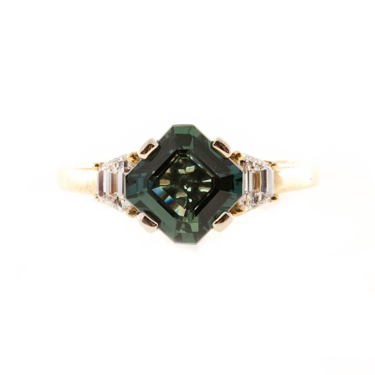 Women's Natural Blue Green Sapphire Diamond Gold Ring