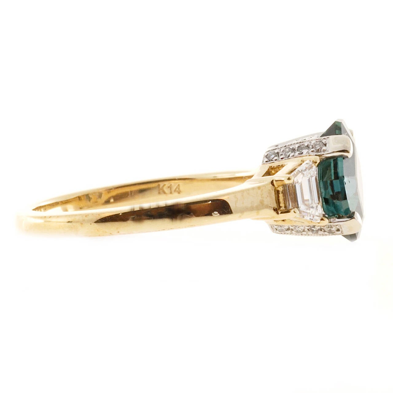 Natural Blue Green Sapphire Diamond Gold Ring 2