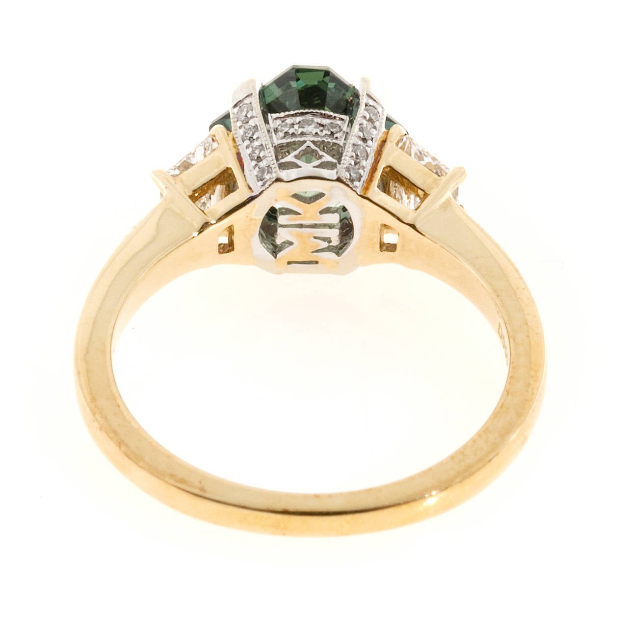 Natural Blue Green Sapphire Diamond Gold Ring 3