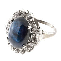 Oval Cabochon Sapphire Diamond Gold Cocktail Ring 11