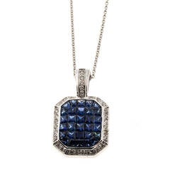 Invisible Set Sapphire Diamond Gold Pendant Necklace 10