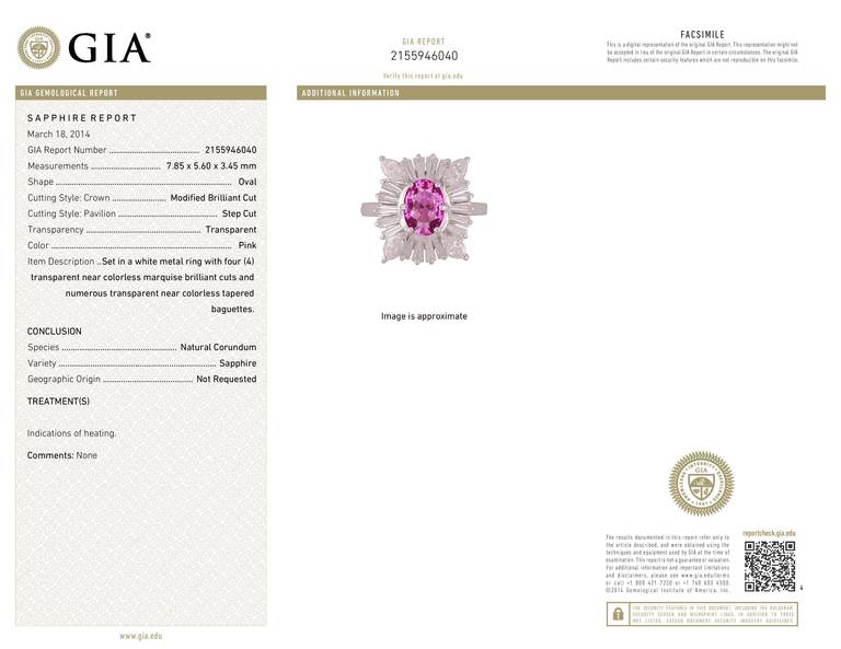 GIA Certified 1.50 Carat Pink Sapphire Diamond Halo Gold Engagement Ring In Good Condition For Sale In Stamford, CT