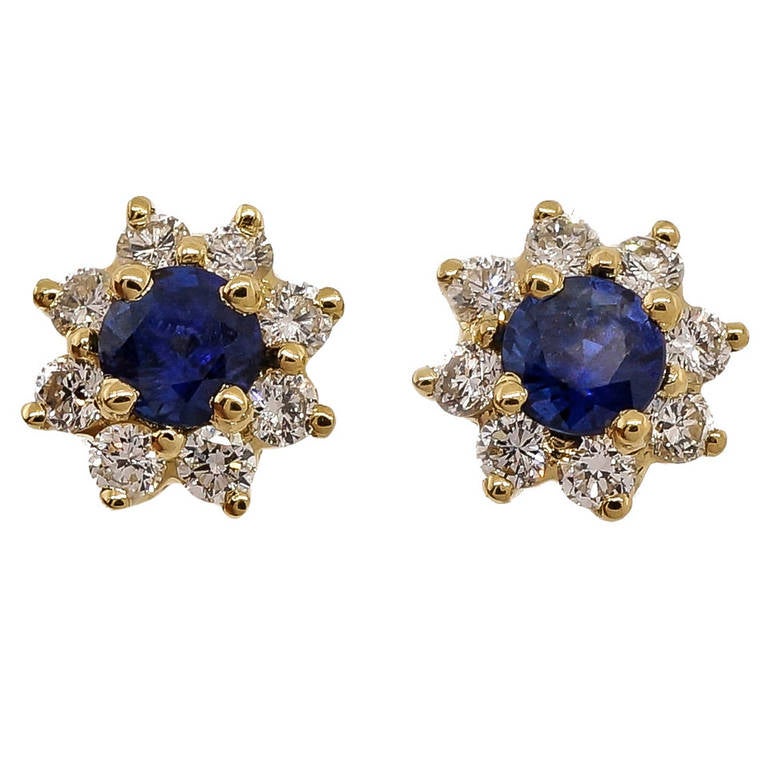 Tiffany & Co. Sapphire Diamond Yellow Gold Cluster Earrings