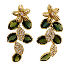 Green Tourmaline Diamond Dangle Earrings