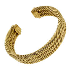 David Yurman Three Row Cable Yellow Gold Bangle Bracelet