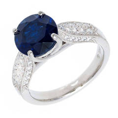 Retro Natural Royal Blue Sapphire Diamond Platinum Ring