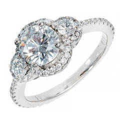 EGL Certified 1.26 Carat Three-Stone Diamond Halo Gold Engagement Ring 1