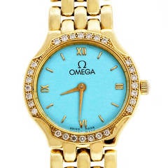 Retro Omega Yellow Gold Diamond DeVille Custom Color Dial Wristwatch