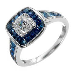 Diamond Sapphire Halo Platinum Ring 6