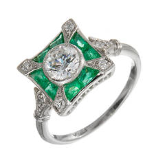 Diamond Emerald Platinum Cocktail Ring 10