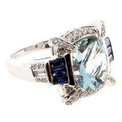 Charles Krypell Aquamarine Sapphire Diamond Gold Cocktail Ring 10