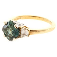 Natural Blue Green Sapphire Diamond Gold Ring