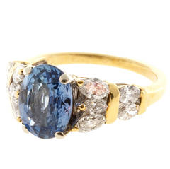 Periwinkle Blue Sapphire Marquise Diamond Gold Engagement Ring