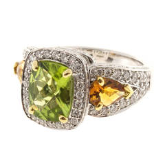 Charles Krypell Peridot Citrine Diamond Gold Cocktail Ring 9