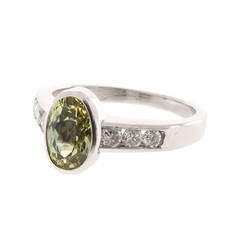 Green Yellow Natural Sapphire Diamond Platinum Engagement Ring 2