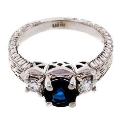 GIA Cert Blue Sapphire Diamond Gold Three Stone Engagement Ring 7
