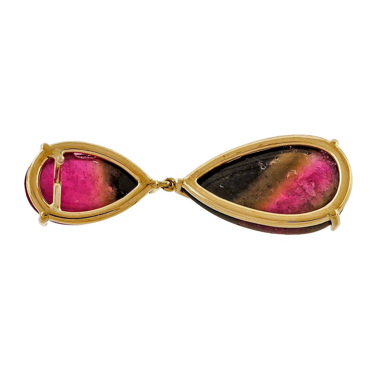 Peter Suchy Pink and Green Cabochon Tourmaline Yellow Gold Dangle Earrings 1