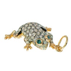 Diamond Demantoid Garnet  Yellow Gold Frog Pendant