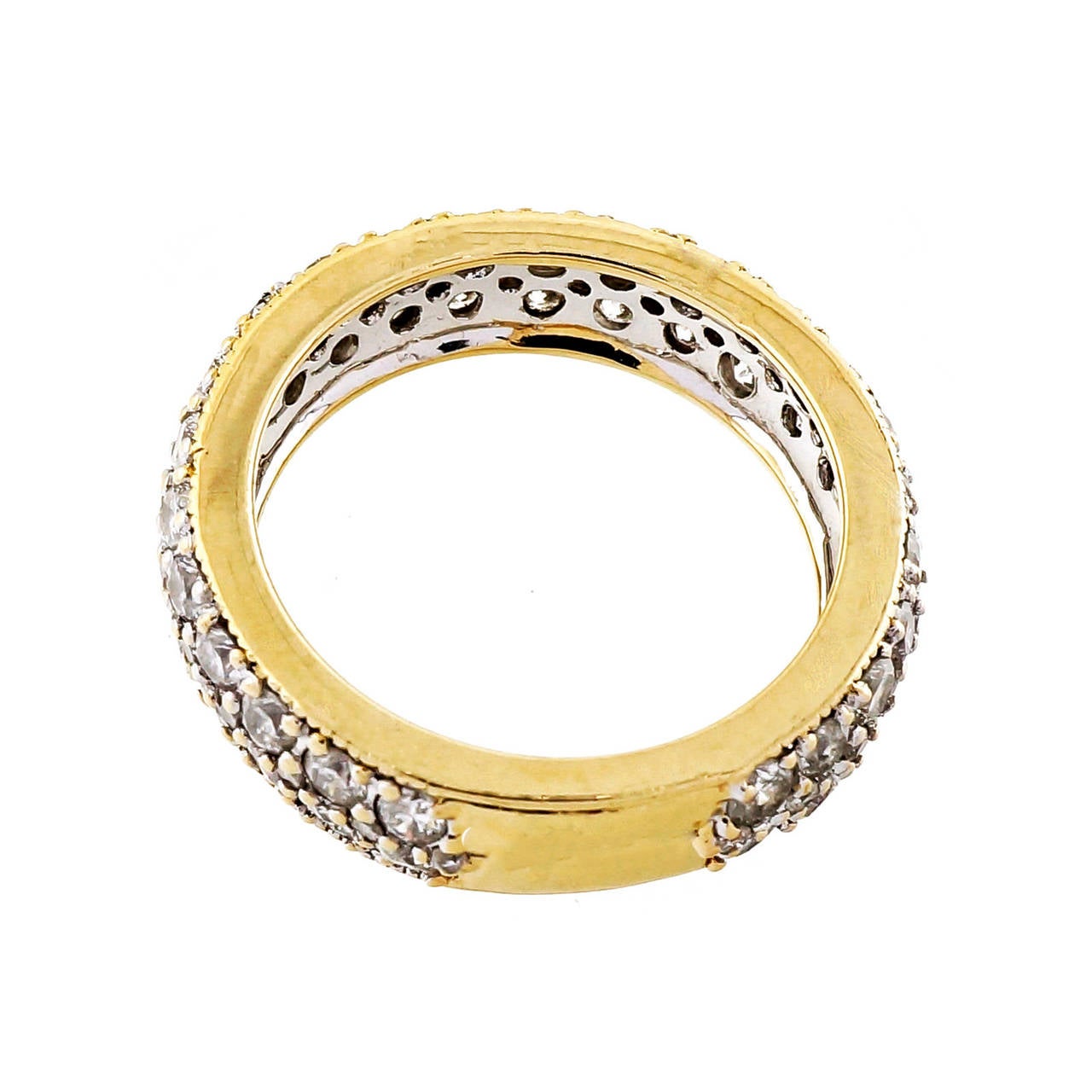  Three Row Diamond Gold Band Ring 2
