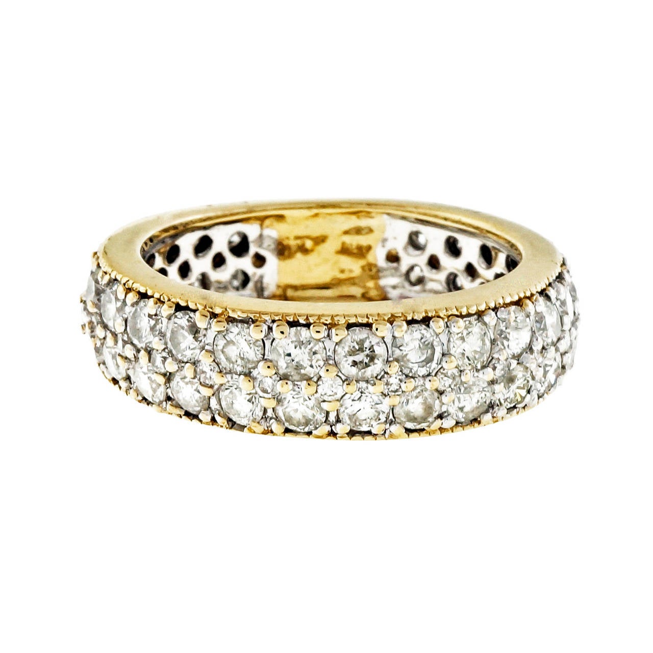  Three Row Diamond Gold Band Ring 1