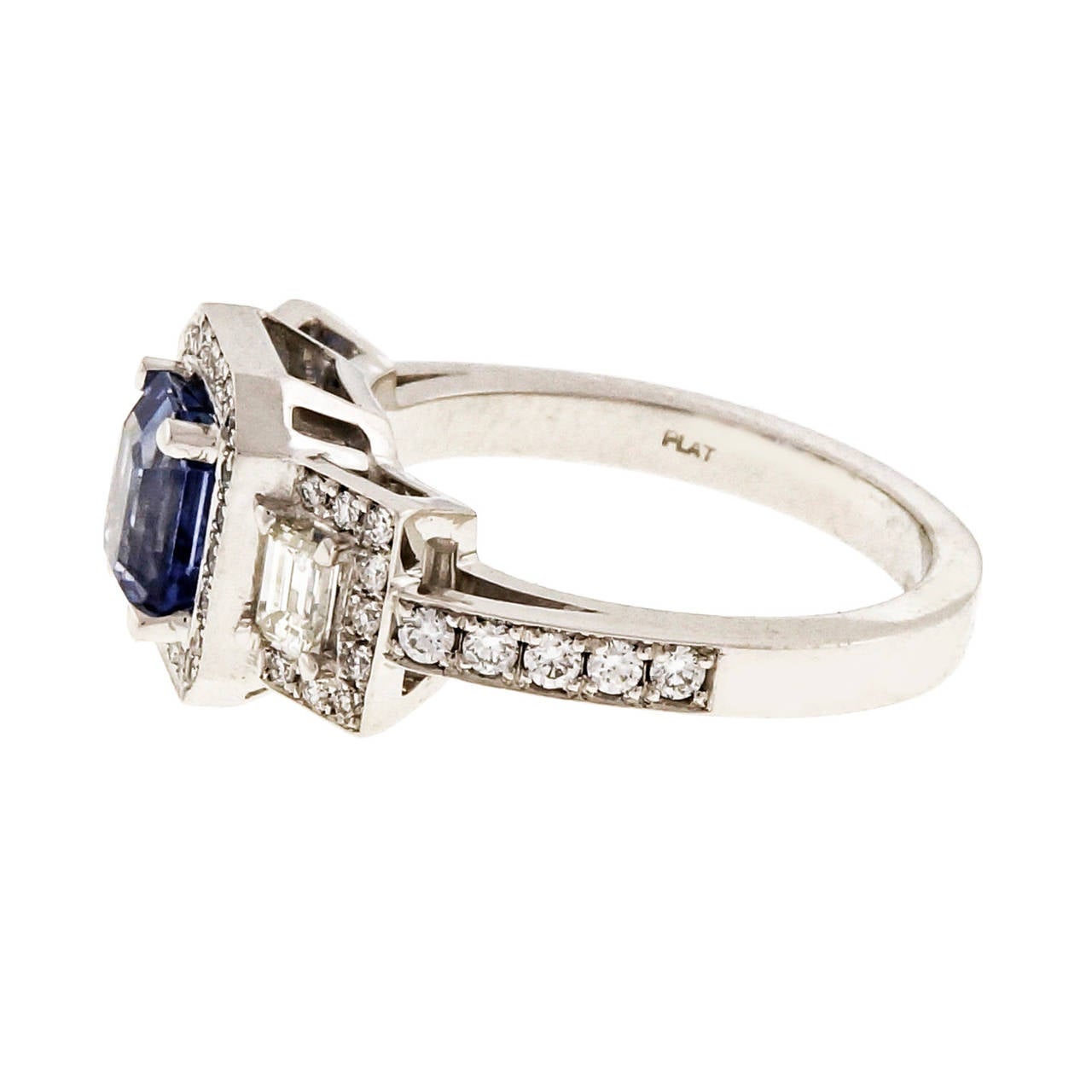 Sapphire and Diamond Triple Halo Engagement Ring In Good Condition In Stamford, CT