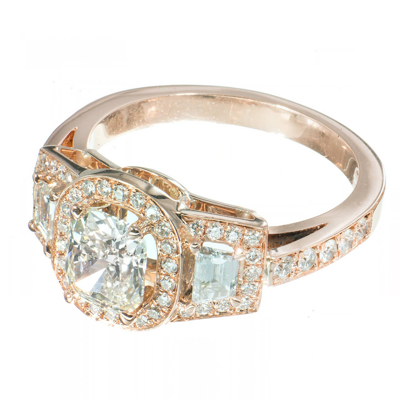 Peter Suchy Diamond Gold Triple Halo Trapezoid Engagement Ring For Sale