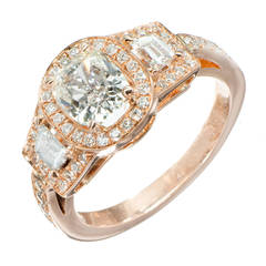 Peter Suchy Diamond Gold Triple Halo Trapezoid Engagement Ring 10