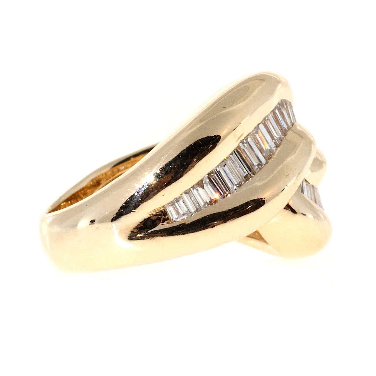 Baguette Cut Diamond Gold Swirl Ring