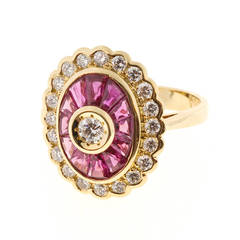 Diamond Baguette Ruby Gold Cocktail Ring 11