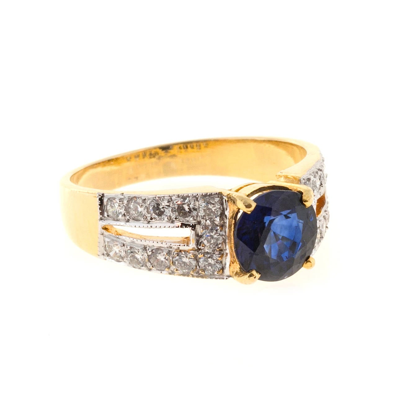 Women's Round Sapphire Pave Diamond Gold Engagement Ring