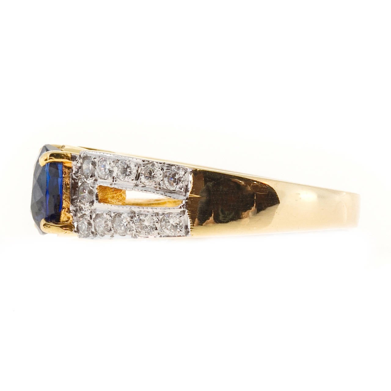 Round Sapphire Pave Diamond Gold Engagement Ring 1