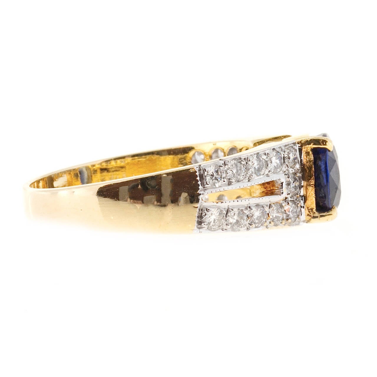Round Sapphire Pave Diamond Gold Engagement Ring 3