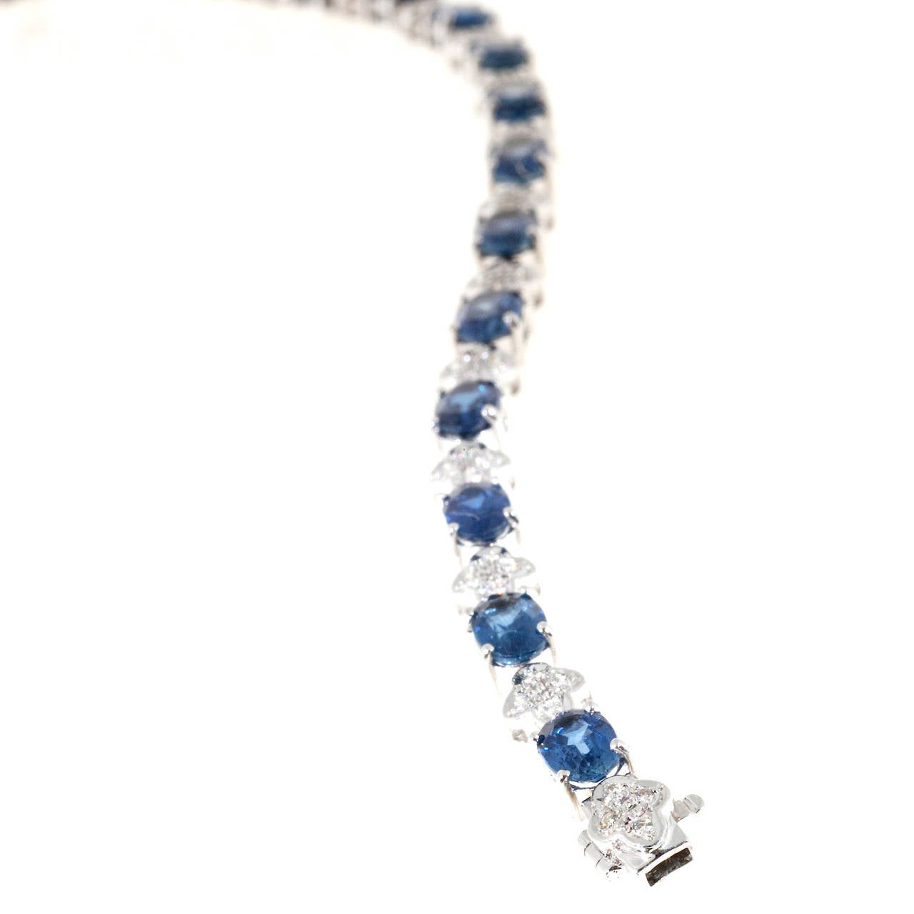 Women's Oval Sapphire Diamond Gold Link Bracelet