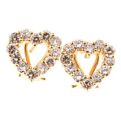 Heart Shaped Diamond Gold Earrings at 1stdibs