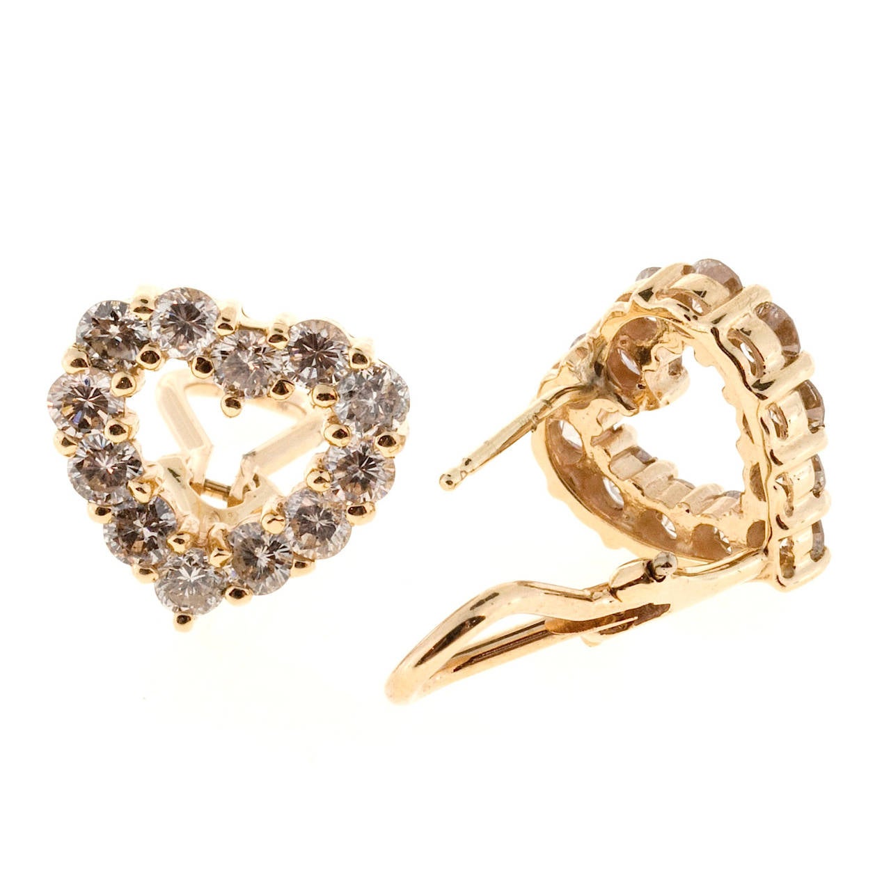 Diamond Gold Heart Shaped Earrings For Sale at 1stdibs