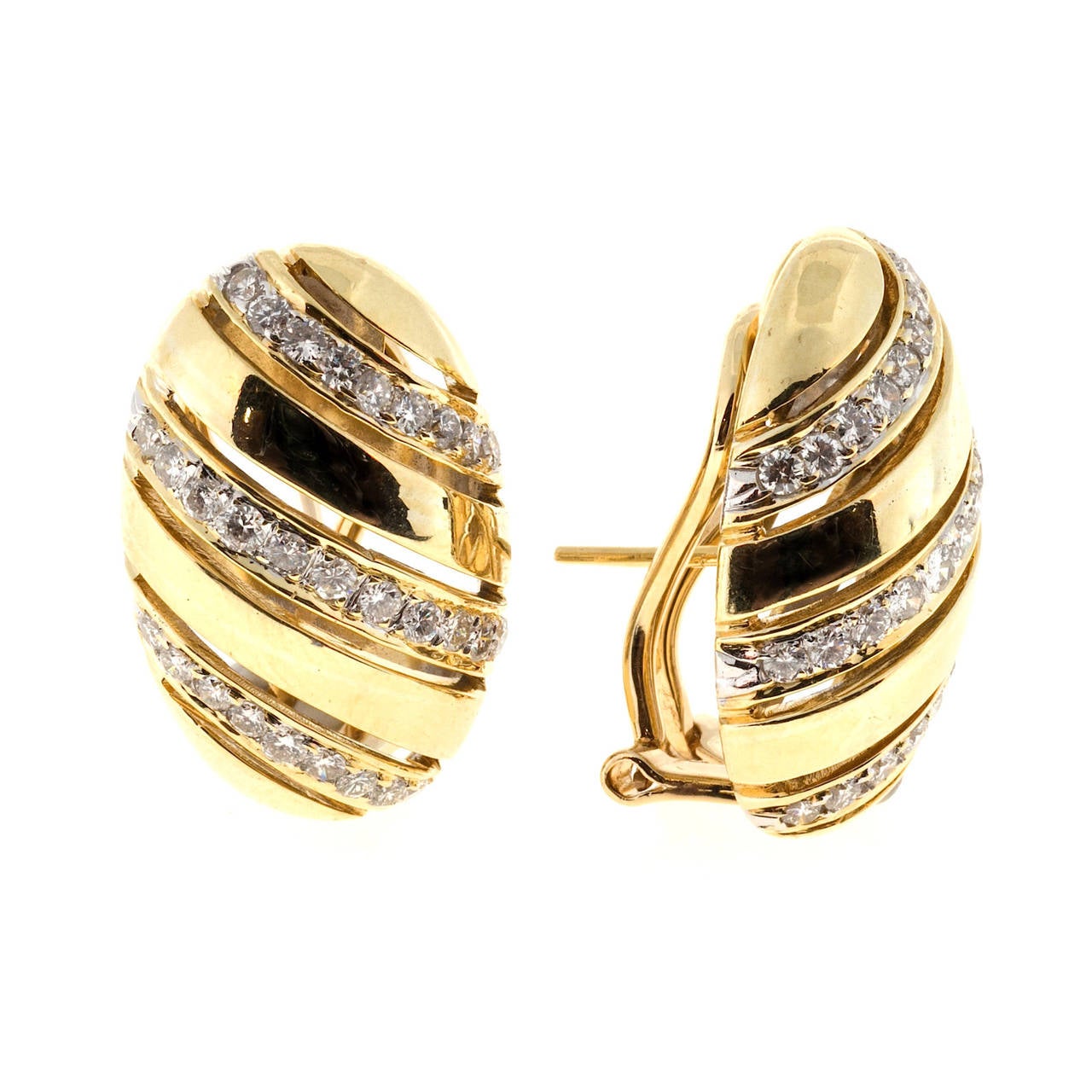 Women's Pierced Oval Diamond Gold Clip Post Dome Earrings