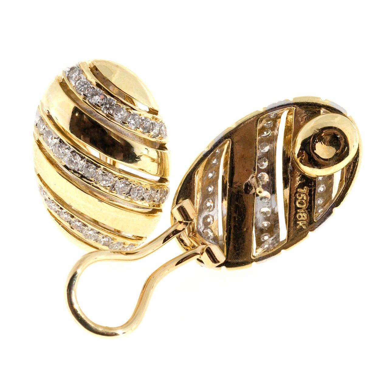 Pierced Oval Diamond Gold Clip Post Dome Earrings 1