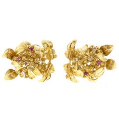 Ruby Diamond Gold 3-D Clip Post Earrings 9