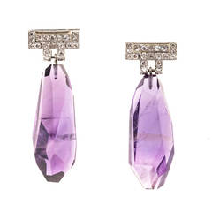 Natural Amethyst Diamond Dangle Earrings 2
