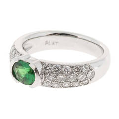 Retro Oval Tsavorite Garnet Diamond Platinum Ring