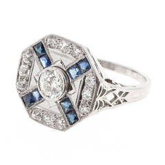 Diamond Sapphire Platinum Ring 7