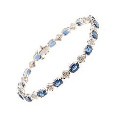 Oval Sapphire Diamond Gold Link Bracelet 7
