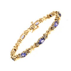 Blue Tanzanite Diamond Gold Link Bracelet