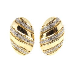 Pierced Oval Diamond Gold Clip Post Dome Earrings