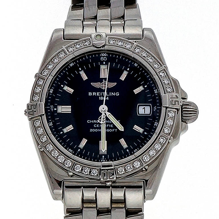 Breitling Stainless Steel and Diamond Mid-Size Wristwatch circa 2000s In Good Condition In Stamford, CT