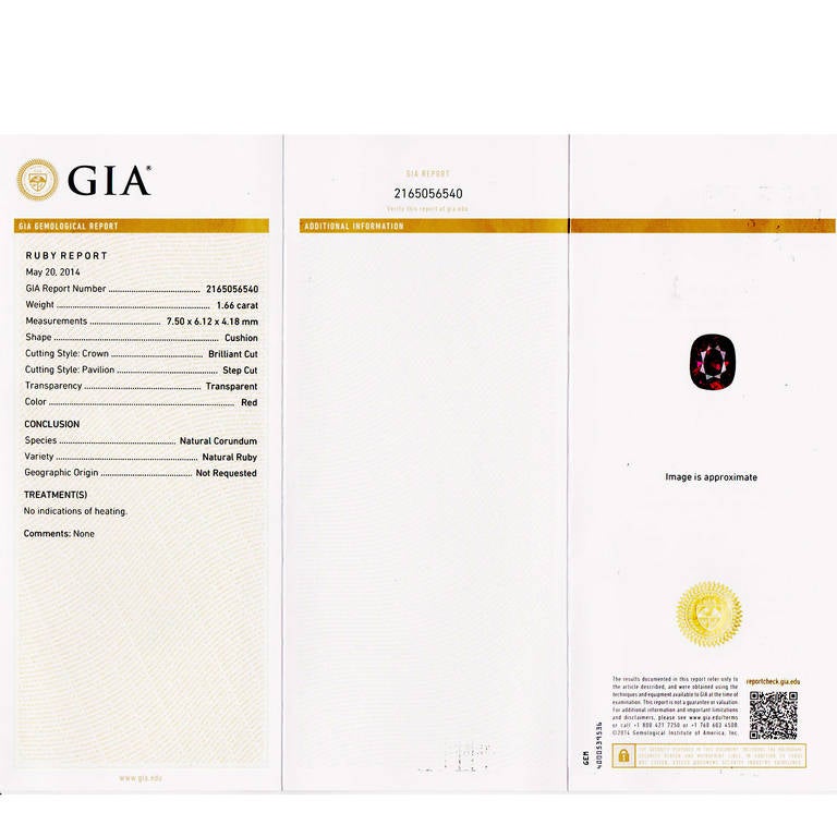 Platin-Verlobungsring mit GIA-zertifiziertem 1,66 Karat Art-Déco-Rubin und weißem Diamant Damen im Angebot
